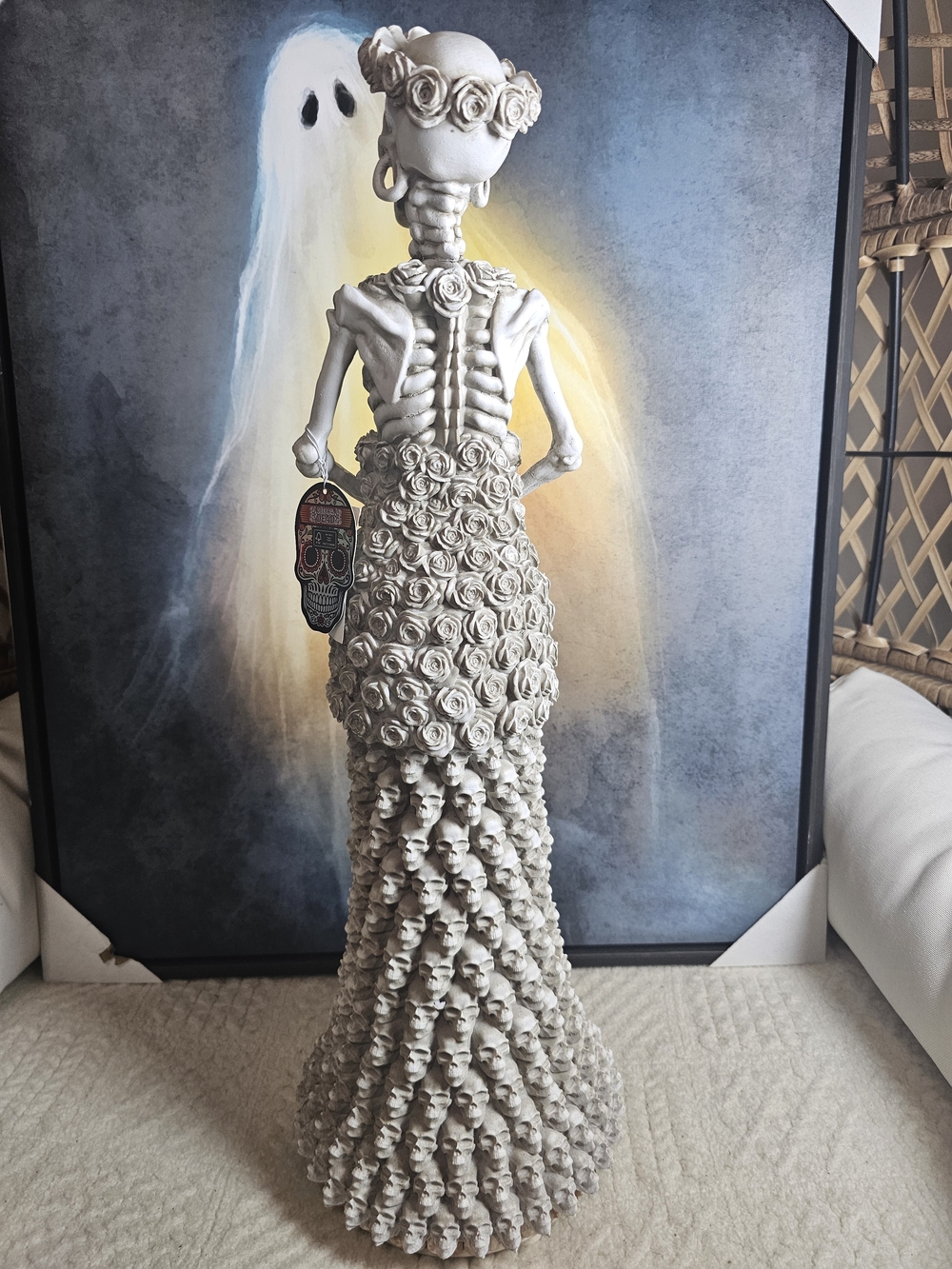 24" XL Day of the Dead Skeleton Bride w/All Skulls & Roses Dress Statue Figurine - Picture 7 of 7